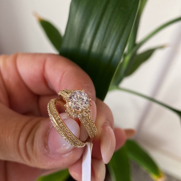 14k Solid Yellow Gold Engagement Ring Wedding Band - Picture 12 of 14